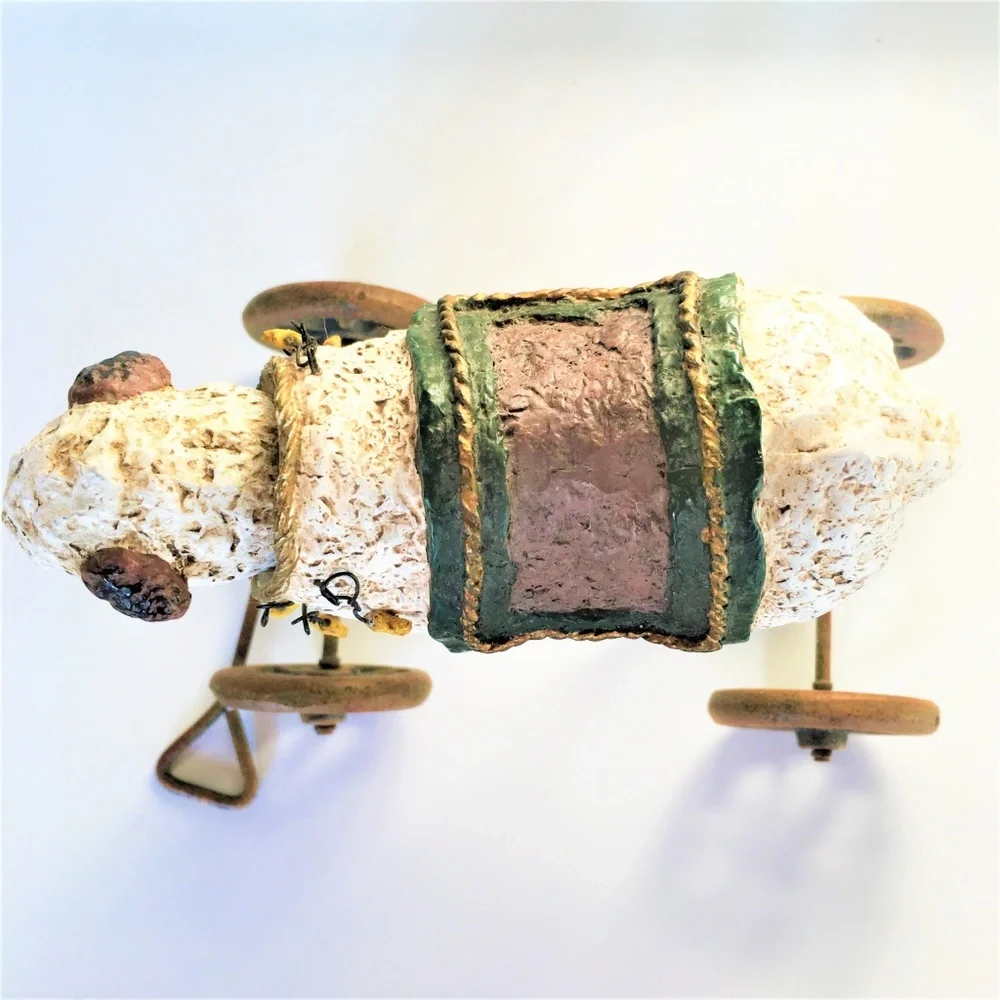 ROCKING Sheep ART FIGURINE  on Rolling Wheels